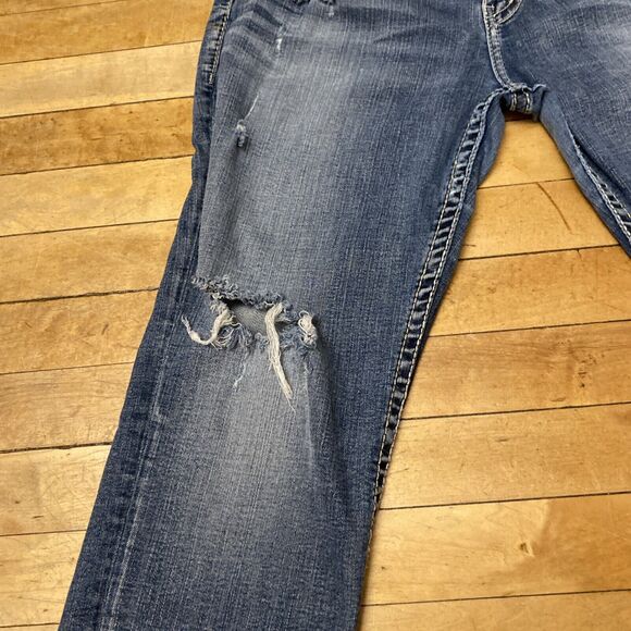 Silver Boyfriend Jeans Size 29/25 Distressed Medium Wash Super Stretch Mid Rise - Picture 9 of 16